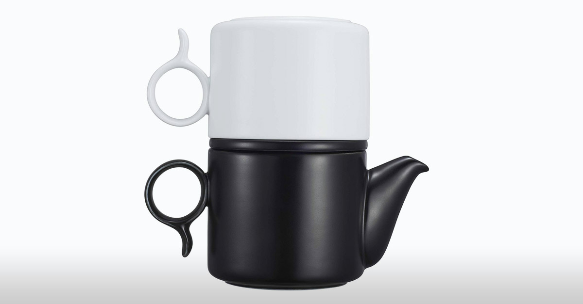 Black Ceramic Teapot with Infuser and 8oz White Tea Cup