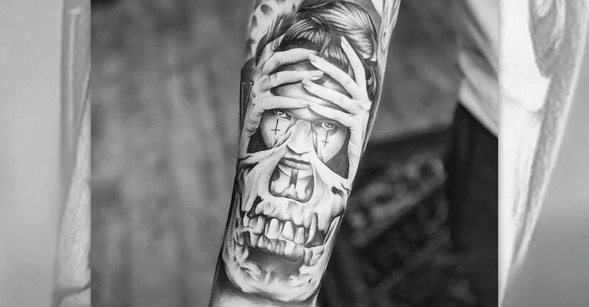 Skull and Face Tattoo