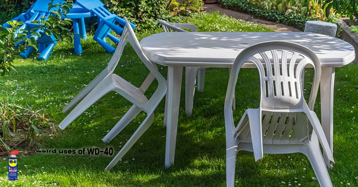 Weird uses of WD-40 - Brings the colour and shine back to plastic furniture.