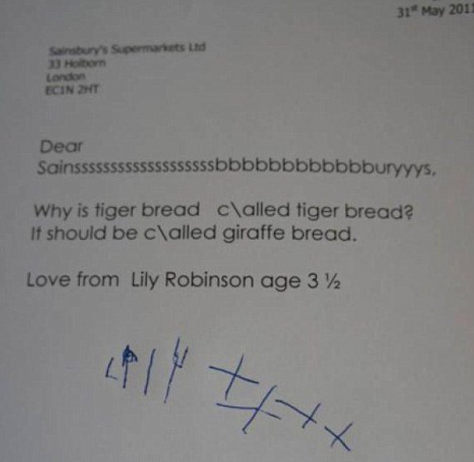 Letter from Lilly regarding the name of Tiger bread